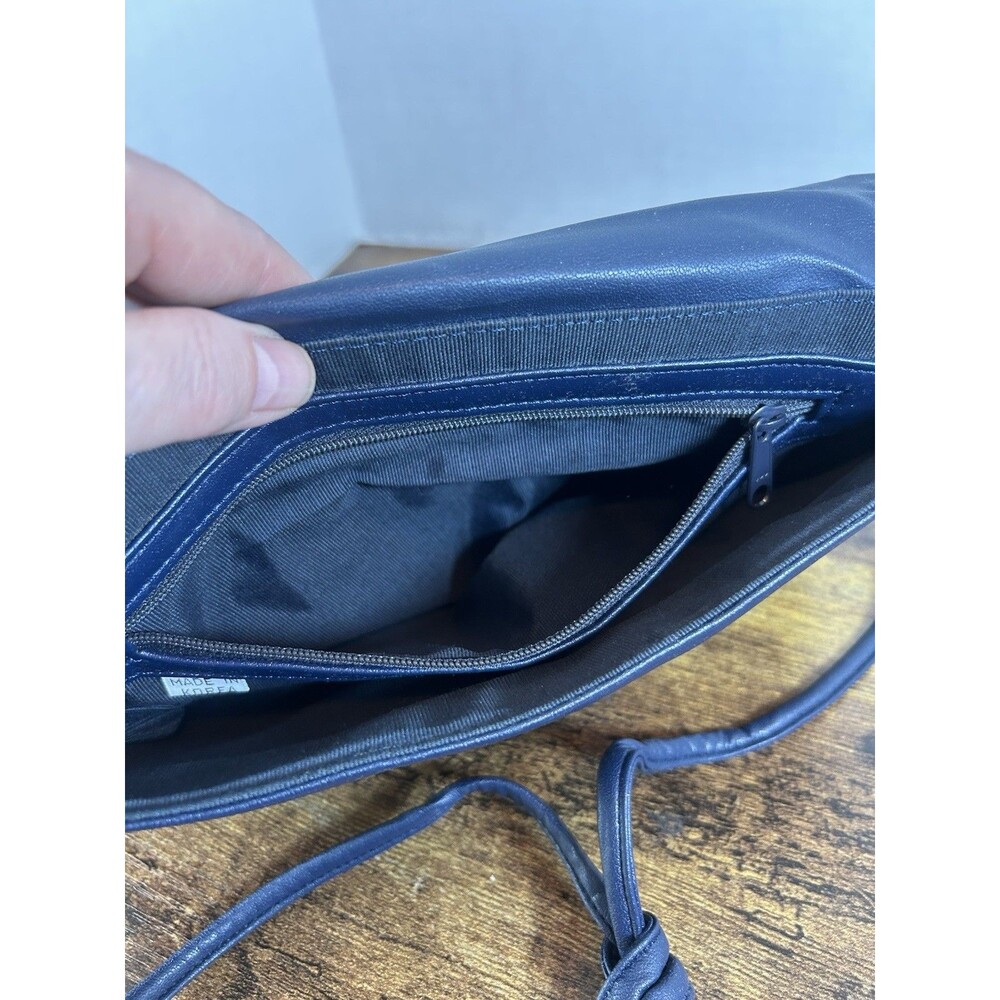 Vintage Navy Blue Shoulder Bag Clutch Purse Korea Snap Closure Retro Handbag Mod - Picture 5 of 14